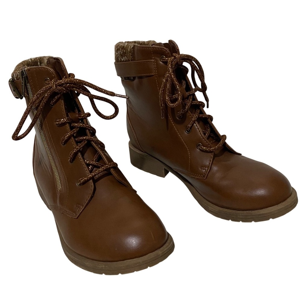 Wonder Nation Sweater Trim Lace Up Moto Boot Womens 5 Gorpcore Earthy Grunge